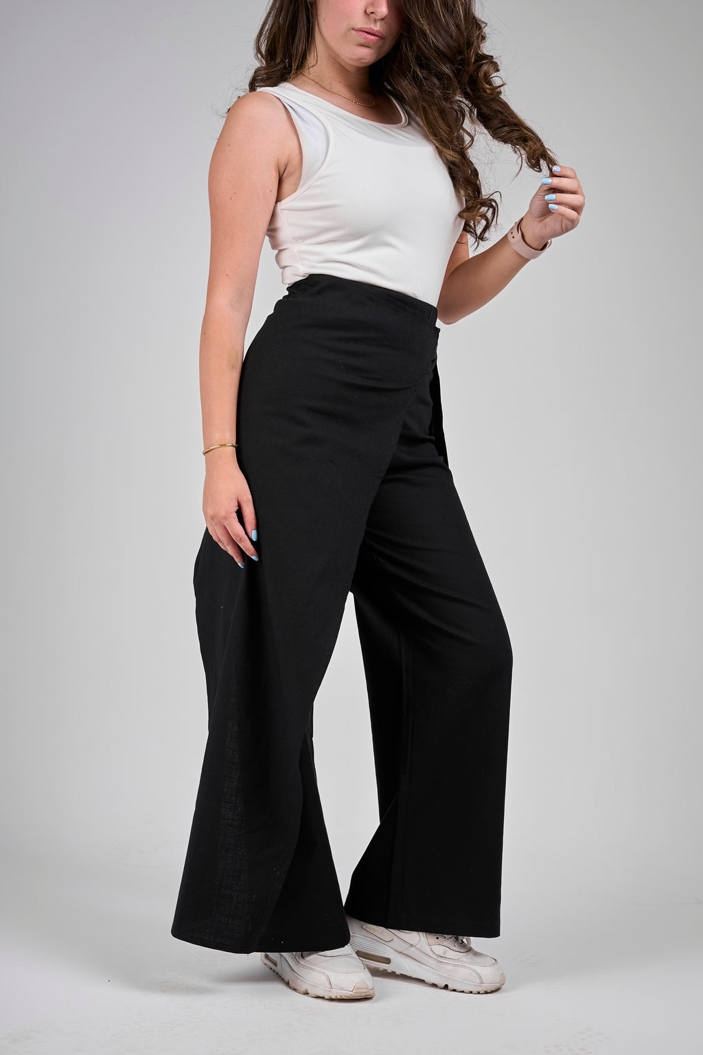 Linen pants with side ribbon - Black