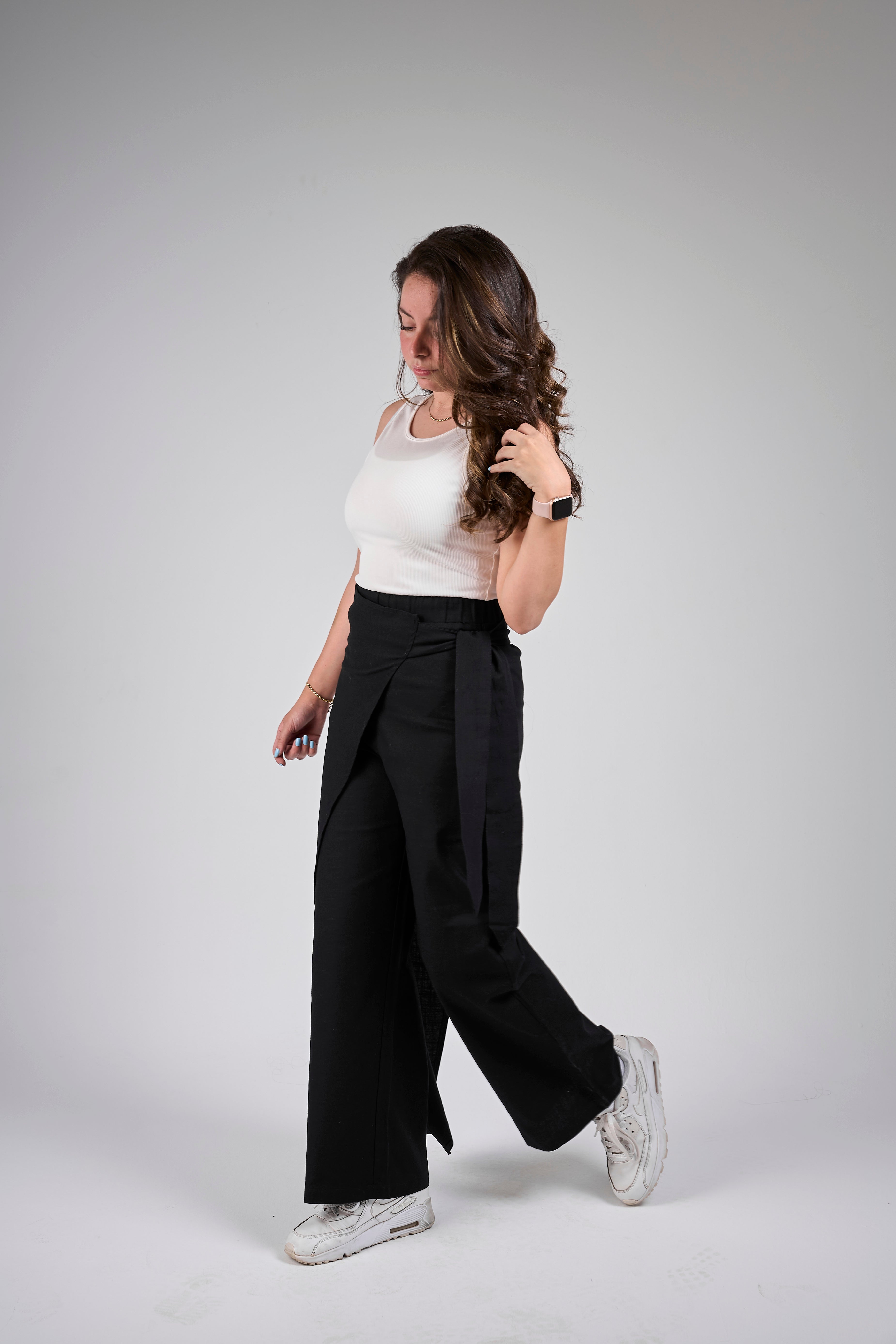 Linen pants with side ribbon - Black