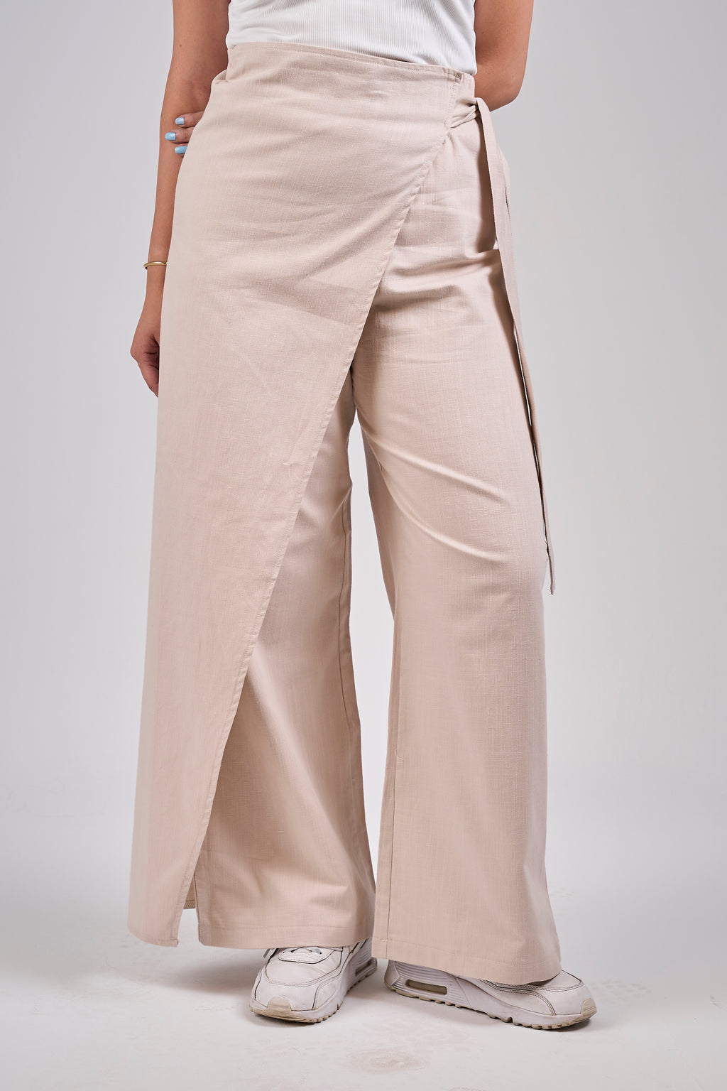Linen pants with side ribbon - Beige