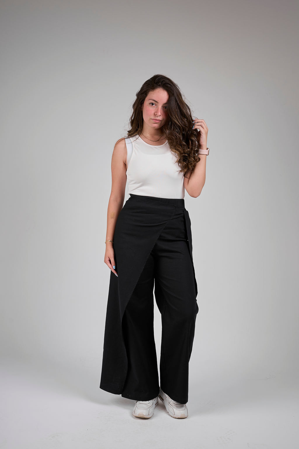 Linen pants with side ribbon - Black