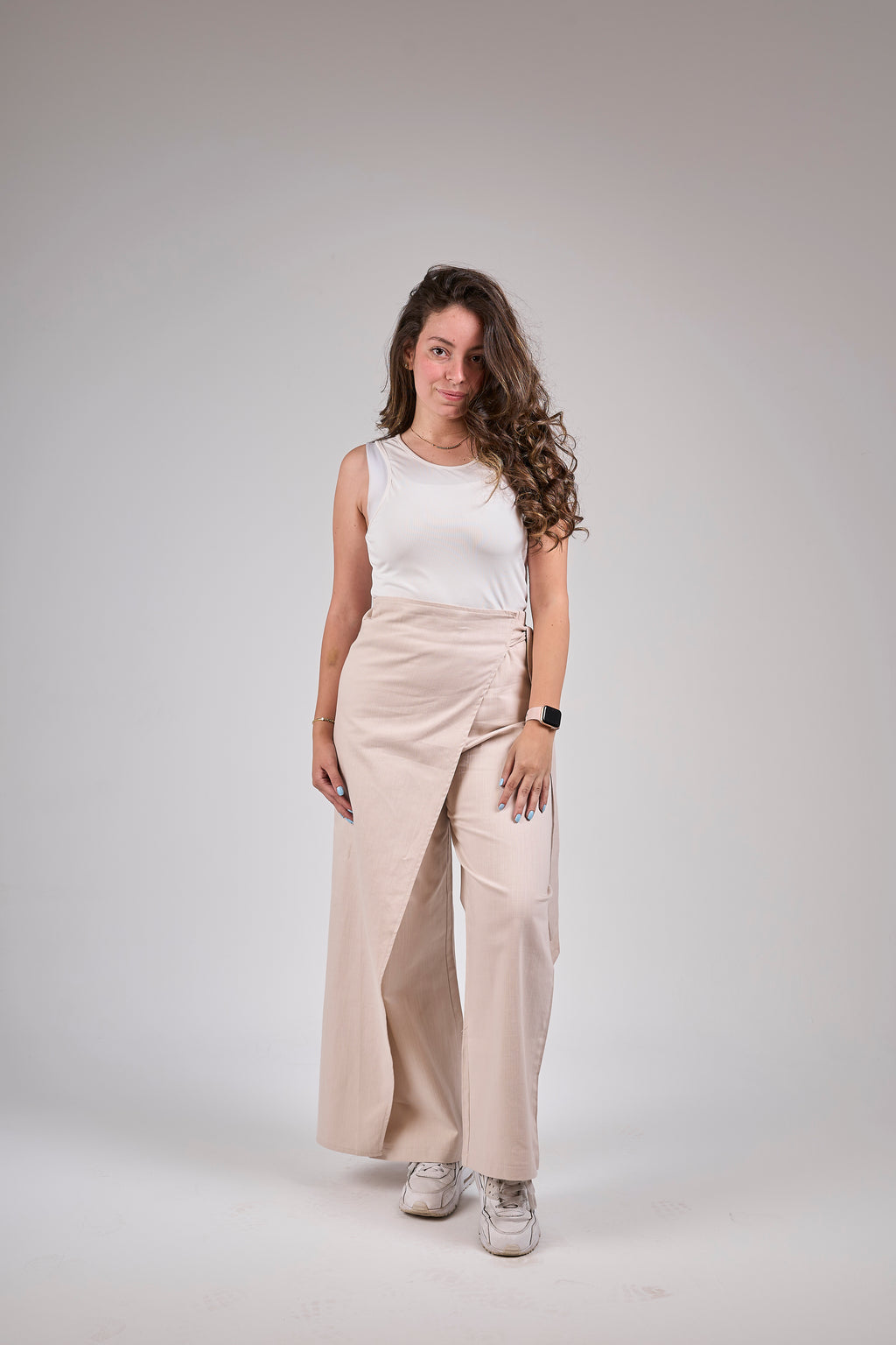 Linen pants with side ribbon - Beige