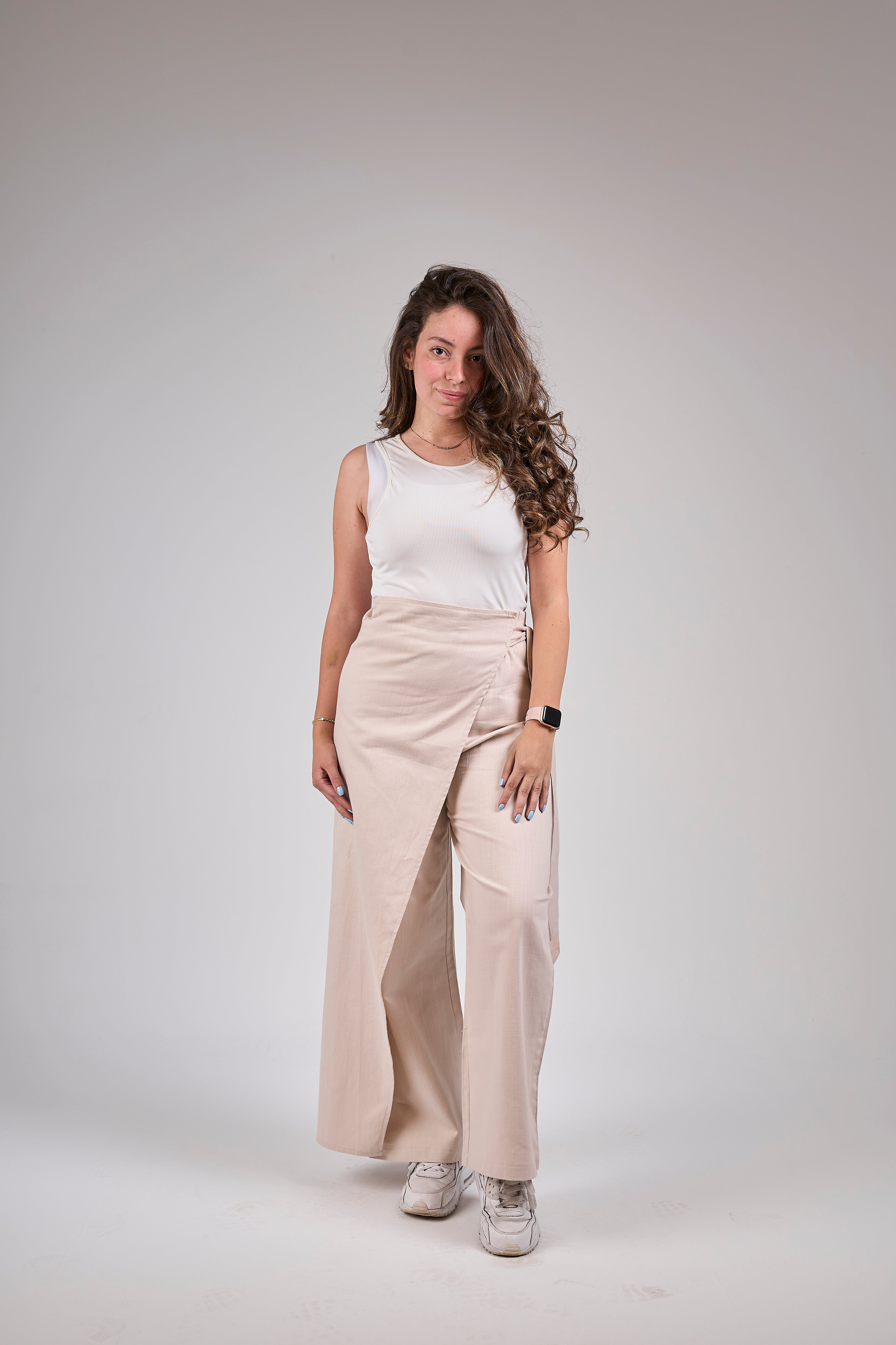 Linen pants with side ribbon - Beige