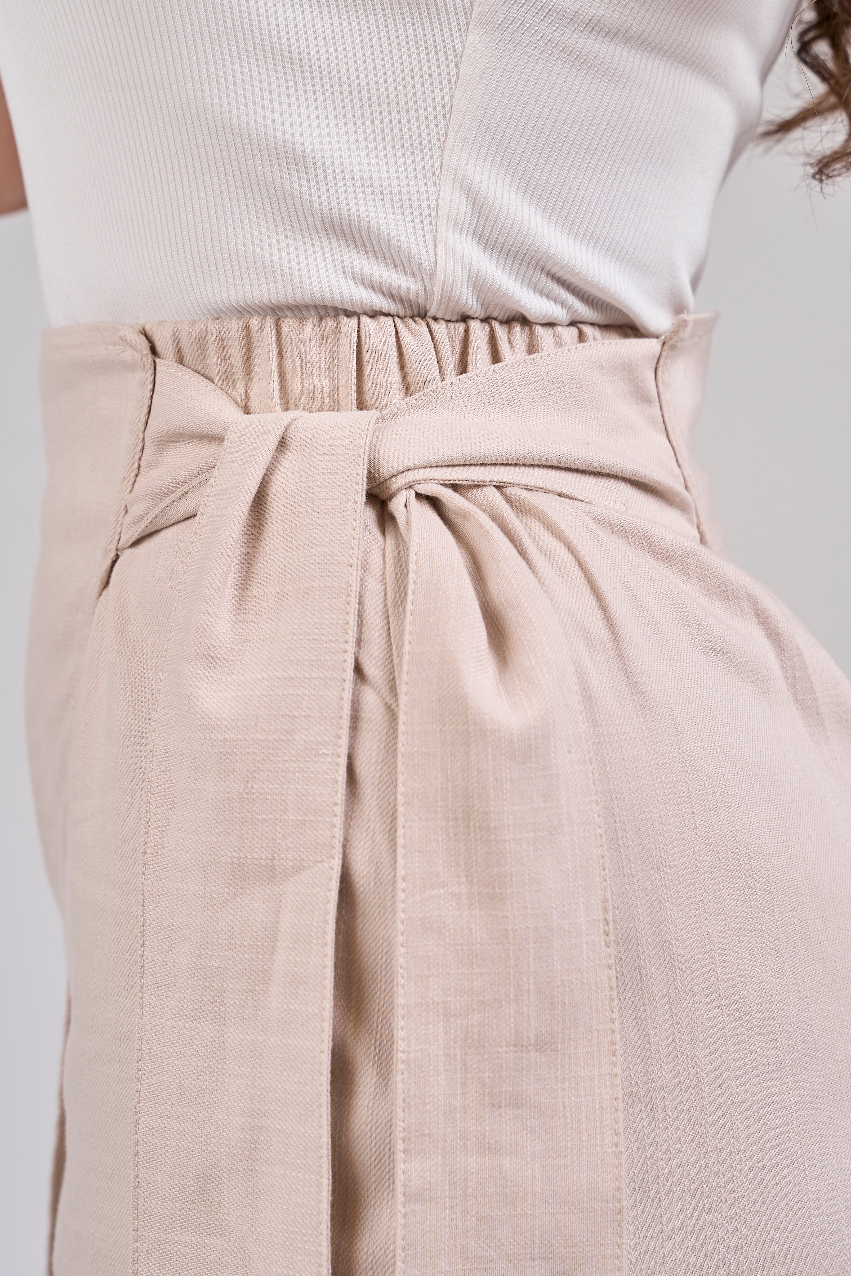 Linen pants with side ribbon - Beige