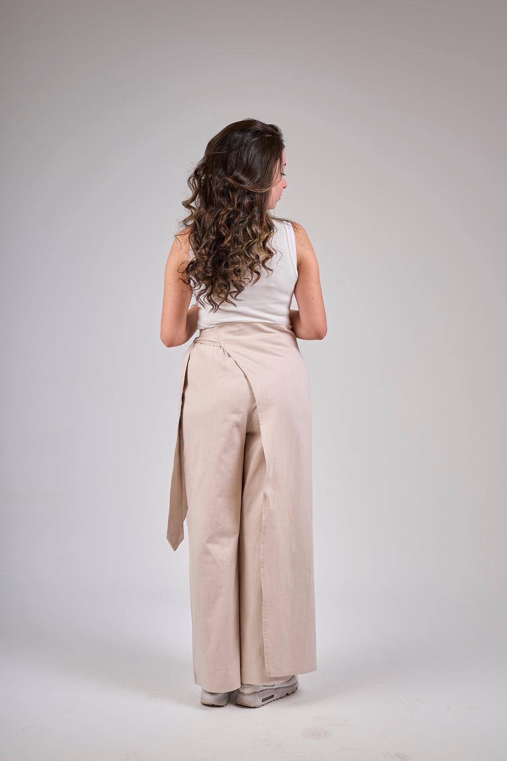 Linen pants with side ribbon - Beige