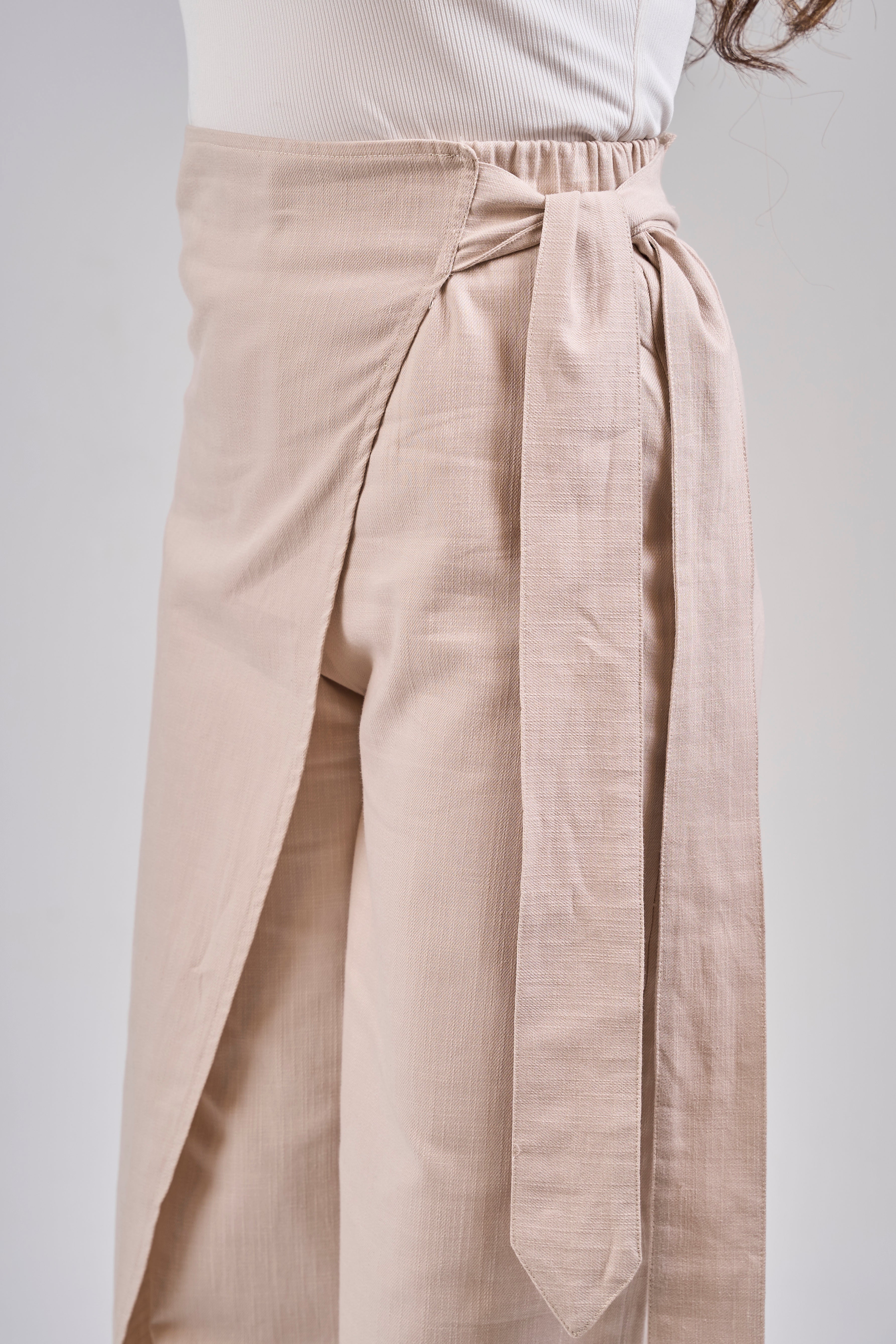Linen pants with side ribbon - Beige